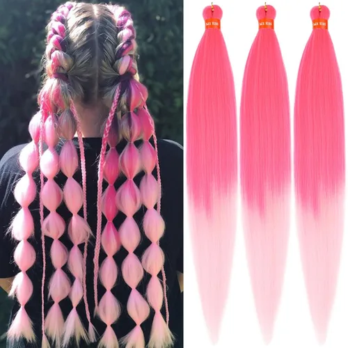 Miniatura 69 de Cabello trenzado preestirado ombré, extensiones de cabello trenzado sedoso, sin picazón, trenzas de cabello trenzado de ganchillo con textura Yaki
