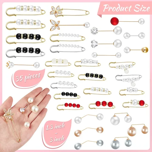 Miniatura 2 de 35 piezas de broche para mujer, suéter, chal, cárdigan, collar, sombrero, clip, escote, retro, perla, cristal, vestido de camisa, clip de camisa