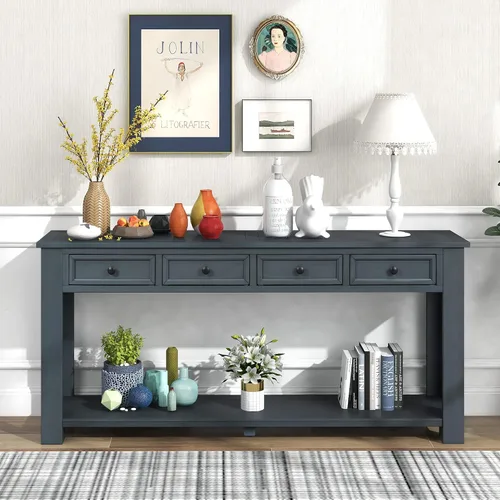 Miniatura 11 de Merax Sofa Table with Storage Drawers and Bottom Shelf, Rustic Console Table with Thickened Legs, Long Entryway Table for Hallway & Living Room
