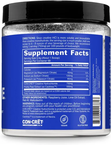 Miniatura 7 de NAKED Polvo magro de creatina HCl – Frambuesa lima, vegano, sin OMG, sin gluten, sin rellenos, apoya el crecimiento muscular y la fuerza – 68