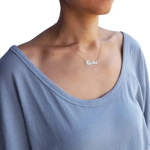 Miniatura 3 de Collar con nombre personalizado de oro 14k con dije colgante delicado