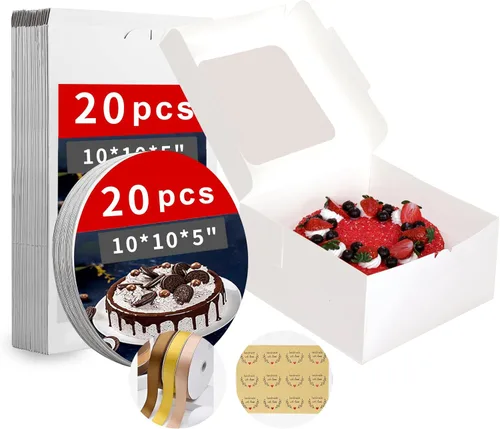 Miniatura 8 de Zzrywuty Caja blanca para pasteles de 10 x 10 x 5 pulgadas con tablas para pasteles (60 unidades, 30 cajas y 30 tableros), cajas de panadería con 30