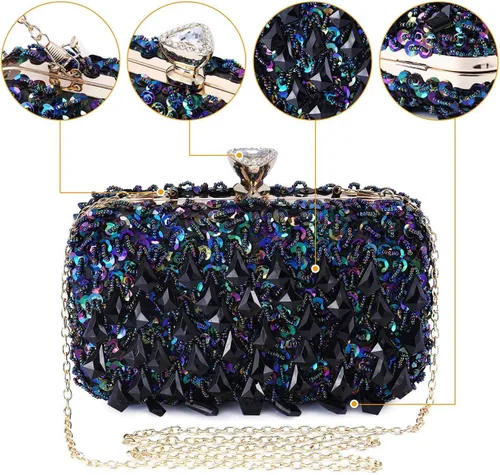 Miniatura 4 de UBORSE Bolsos de noche con lentejuelas brillantes y diamantes de imitación para mujer, estilo vintage, con cuentas de cristal, para cóctel, fiesta