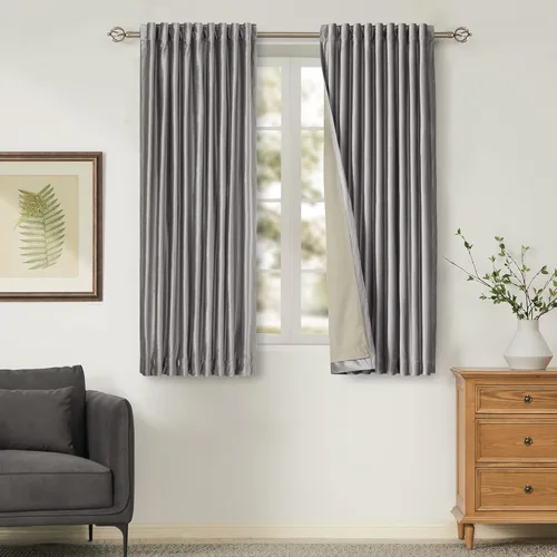 Miniatura 32 de Cortinas opacas de terciopelo dorado de 108 pulgadas para sala de estar, totalmente opacas, elegantes, 2 paneles con pestaña trasera, aislamiento