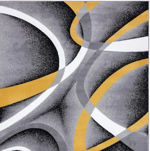 Miniatura 5 de 2305 Alfombra abstracta moderna roja, negra, y beige, Sintético, Amarillo