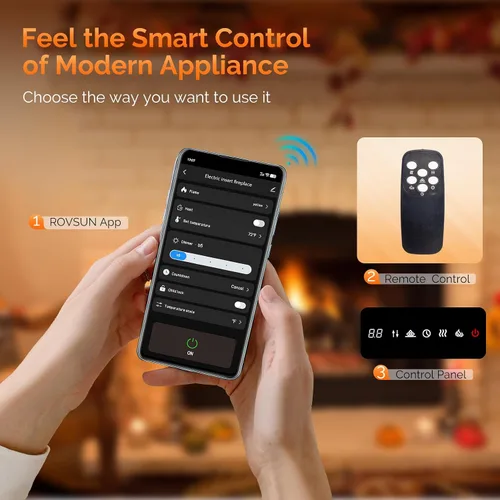 Miniatura 4 de ROVSUN Chimenea eléctrica de 36 pulgadas, 2 en 1 ultrafina montada en la pared y empotrada con control remoto y aplicación, calentador de pared