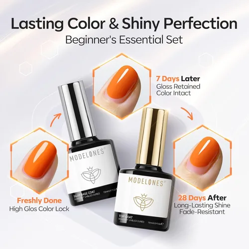 Miniatura 7 de modelones Juego de esmalte de uñas de gel, 0.5 onzas líquidas, base sedosa mejorada y capa superior extra brillante, transparente, no se limpia