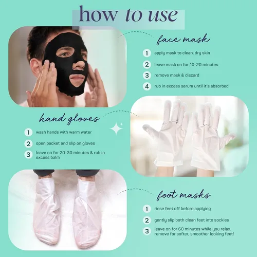 Miniatura 8 de SpaLife Juego de spa de 12 piezas para hombres: guantes de mano reparadores para manos secas, calcetines de pie de menta refrescante para talones
