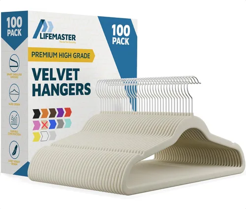 Miniatura 12 de Lifemaster Juego de perchas de plástico antideslizante de terciopelo, juego de 50 piezas antideslizantes con gancho giratorio de 360°, ahorro