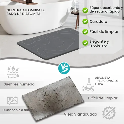 Miniatura 4 de ZIKIBL Alfombra de Baño de Piedra de Tierra de Diatomeas Alfombra de Ducha Antideslizante Súper Absorbente Alfombras de Piedra de Diatomita