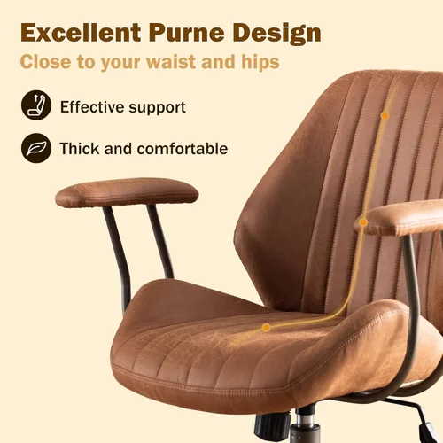 Miniatura 3 de Silla de oficina en casa, silla ergonómica para computadora con soporte lumbar, altura ajustable, silla de oficina moderna de mediados de siglo