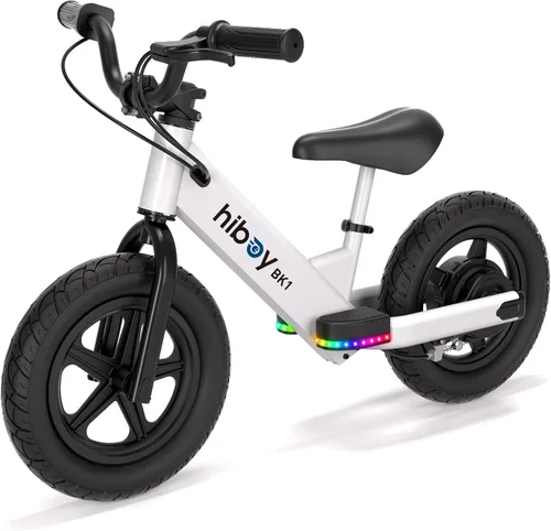 Hiboy Bicicleta eléctrica de equilibrio para niños, neumáticos de 12 pulgadas, 5.6/9 mph, asiento ajustable, hasta 4.9 millas, bicicleta eléctrica