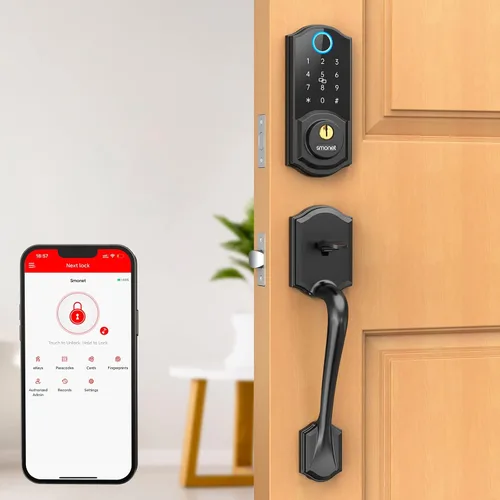 Miniatura 10 de Juego de cerradura inteligente para puerta delantera: cerradura de puerta de entrada sin llave SMONET con asa, juego de manija frontal, cerrojo