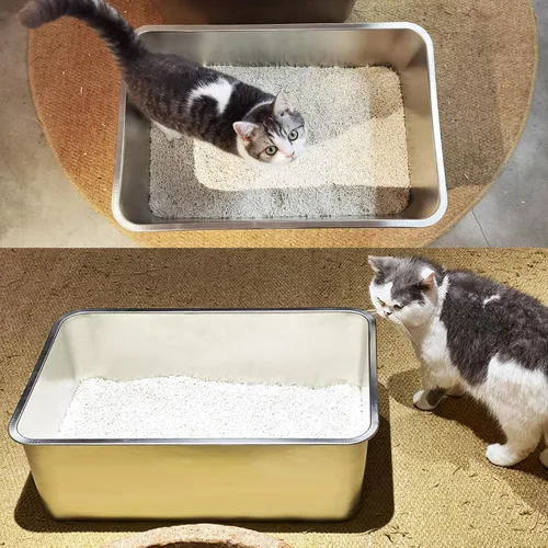 Miniatura 8 de LIHONG Caja de arena de acero inoxidable para gatos, caja de arena de metal extra grande para gatos grandes, gatitos, conejos, sin olor, 8 pulgadas