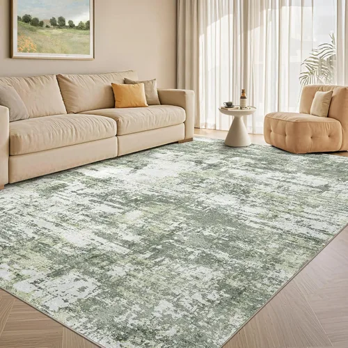 Miniatura 45 de Tortania Alfombra redonda lavable de 5 pies para sala de estar: Alfombra moderna abstracta neutra grande suave y delgada – Alfombra antideslizante