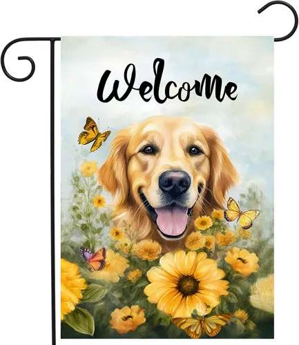 Miniatura 21 de Bandera floral de jardín Golden Retriever para jardín, banderas de bienvenida para exteriores de 12 x 18 pulgadas, bandera de perro de flores
