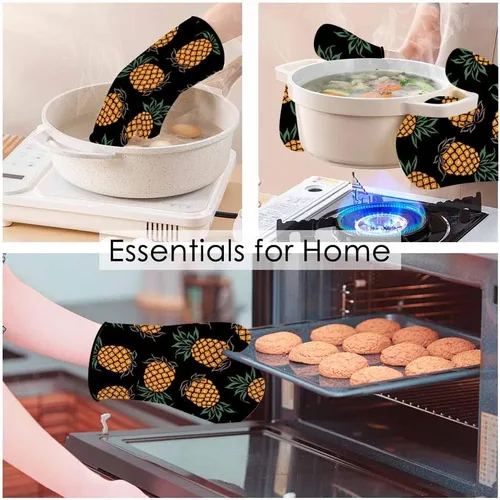 Miniatura 3 de Juego de manoplas de horno y soportes para ollas de piña, frutas tropicales, arte exótico hawaiano, resistente al calor, 3 piezas para cocinar