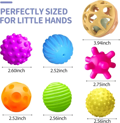 Miniatura 5 de Bolas sensoriales para bebés, paquete de 6, pelota para niños pequeños de 1 a 3, juguetes Montessori suaves y texturizados para bebés de 6 a 12