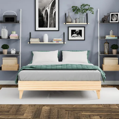 Miniatura 11 de Plataforma moderna para cama - Diseño de madera maciza - Fabricado en Estados Unidos - Fácil de armar, Madera, almendra