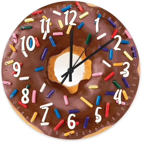 Miniatura 13 de ArogGeld Reloj de pared rústico de donas de chocolate, relojes colgantes de madera, decoración de cocina, relojes redondos de madera, decoración