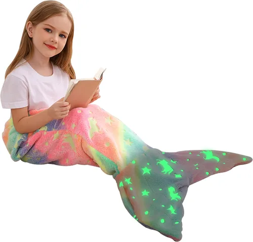 Miniatura 18 de Viviland Manta de cola de sirena – Manta de felpa de sirena para niñas, para todas las estaciones, manta de franela suave para acurrucarse, saco