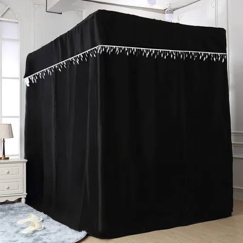 Miniatura 21 de Obokidly Elegante cortina opaca de estrella negra con borde de bola blanca de 4 postes en las esquinas, decoración de dormitorio para adultos