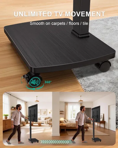 Miniatura 5 de WALI Soporte de TV rodante con manivela de mano, soporte de televisión alto móvil con ruedas para televisores de 30 a 70 pulgadas de hasta 110
