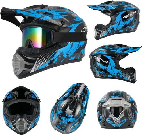 Miniatura 6 de Casco para niños y jóvenes para bicicleta de tierra, motocross, todoterreno, motocicleta, ATV, UTV, bicicleta de calle, Combo de guantes, gafas