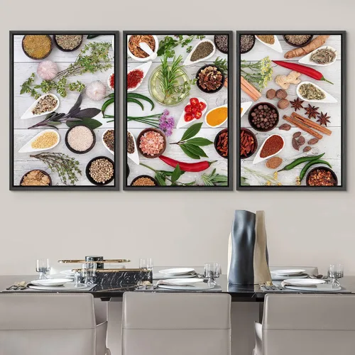 Miniatura 3 de wall26 Lienzo enmarcado para pared, juego de arte de hierbas, verduras y condimentos en madera, alimentos, fotografía cultural, realismo, paisaje