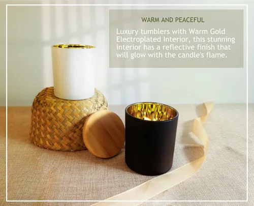 Miniatura 4 de Aroparc Tarros de vela con tapas de 10 onzas, elegantes frascos dorados para velas interiores para hacer velas, 12 piezas con tapas de bambú, negro