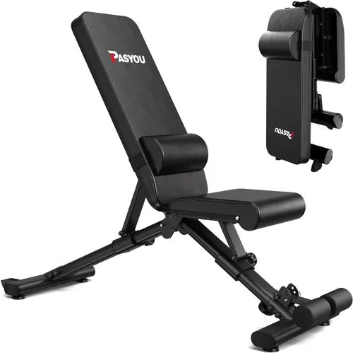 PASYOU Banco de pesas ajustable para gimnasio en casa, banco de entrenamiento de fuerza plegable con capacidad de 880 libras, posiciones planas