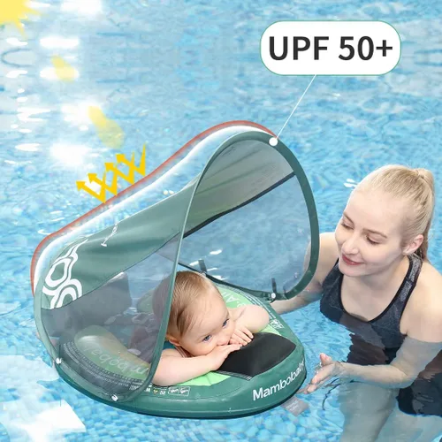 Miniatura 3 de Mambobaby Flotador de piscina para bebé con toldo y cola, flotador de natación para bebé, no inflable, flotador sólido para bebé, mejorado, suave