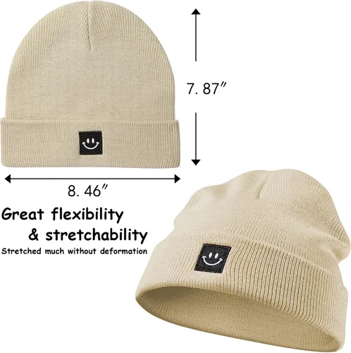 Miniatura 2 de MaxNova Gorro para mujer y hombre, diseño de cara sonriente, gorro de invierno, 2 paquetes