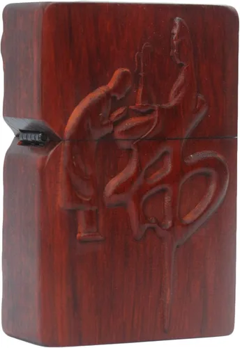 Caja de carcasa de madera natural Huanghuali tallada en palisandro para módulo Zippo (oración budista)