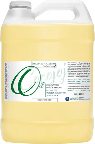 Mezcla de aceite de masaje de jojoba y avellana, 128 onzas, 1 galón, mezcla botánica 100% natural rica de jojoba, emú, avellana, argán, para