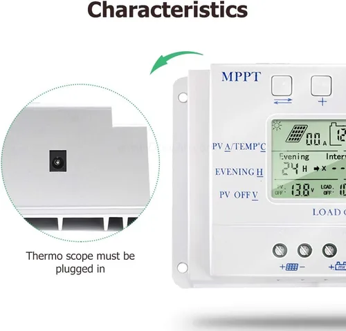 Miniatura 5 de MPPT T-10 Controlador de carga solar de 12 V 24 V para entrada máxima de 48 V con pantalla LCD, controlador de carga MPPT compatible con PWM