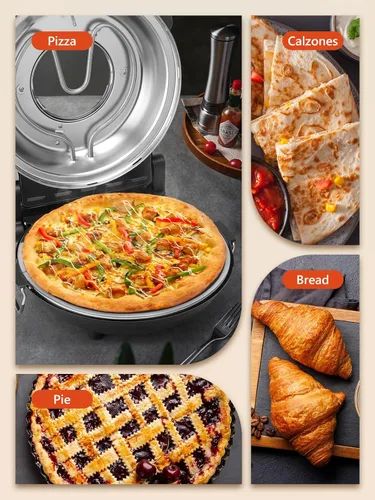 Miniatura 8 de Horno de pizza eléctrico para interiores con piedra de cerámica esmaltada, horno de pizza portátil de 12 pulgadas con temporizador ajustable, Negro