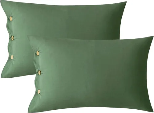 Miniatura 22 de JELLYMONI Juego de 2 fundas de almohada estándar de algodón con botones de 20 x 26 pulgadas, fundas de almohada de lino gris, 100% algodón lavado