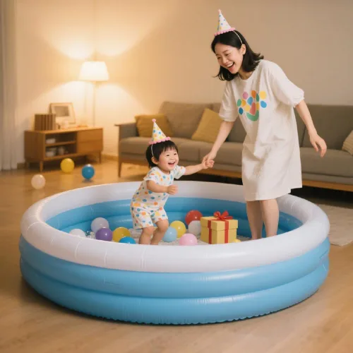 Miniatura 4 de Piscina inflable para niños, piscina de barandilla de 60 x 16 pulgadas de grosor para niños, piscina inflable azul y blanca para juegos de fiesta