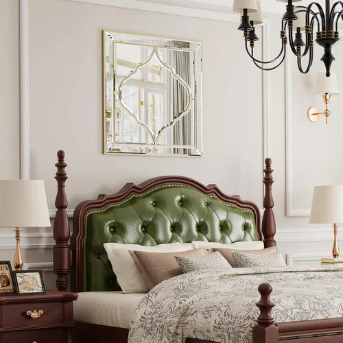 Miniatura 5 de Espejo de pared cuadrado de 32 pulgadas, borde biselado plateado, marco dorado, decoración artística de lujo