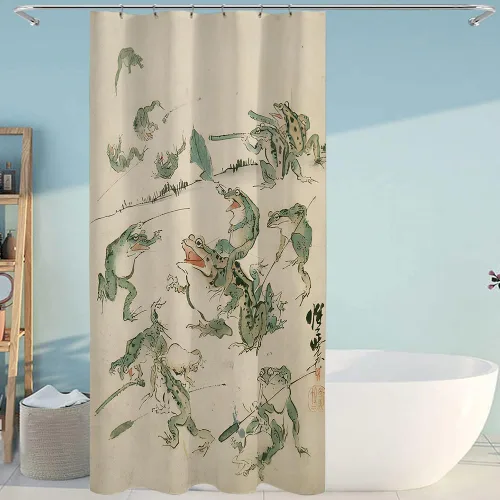 Miniatura 5 de Cortina de Ducha para Cabina con Rana No Impresionada Tinta Arte Lindo Divertido Estilo Asiático Tradicional Japonés 36x72 pulgadas Cortina de Baño