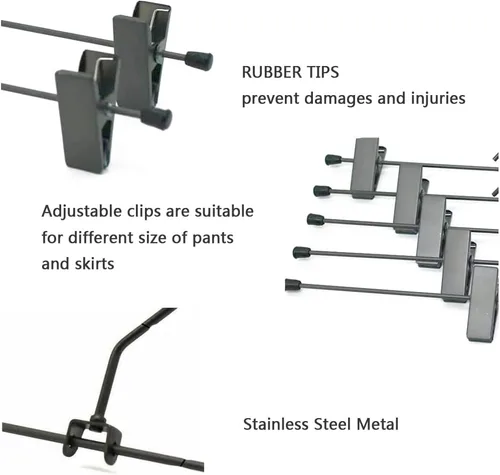 Miniatura 4 de Paquete de 30 perchas de alambre de metal negro y gris para pantalones, faldas y pantalones con clips, 13.8 pulgadas, resistentes y duraderas