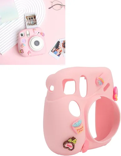 Miniatura 5 de Funda para cámara instantánea, funda ligera con correa para el hombro, funda protectora de silicona suave adecuada para Instax Mini 7 Plus (postre)