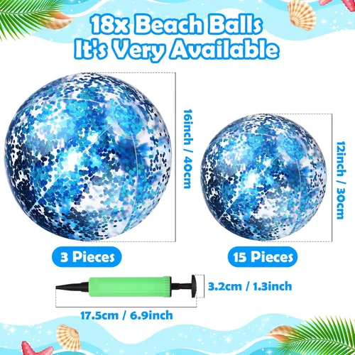 Miniatura 3 de Chivao 18 bolas de playa de lentejuelas de 24 pulgadas y 16 pulgadas transparentes inflables con purpurina para verano, pelotas de piscina, boda