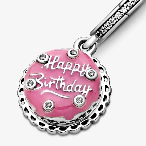 Miniatura 4 de EZ Tuxedo Abalorio de plata de ley 925 con texto en inglés Happy Bday para pulseras, Metal, circonita