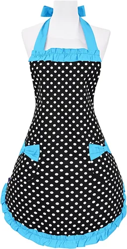 Miniatura 17 de Violet Mist Lindos delantales negros para mujeres con bolsillos, delantales vintage retro elegantes para niñas con lazo, vestido sexy de los años