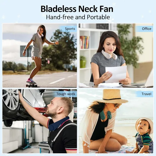 Miniatura 5 de BIRDDIE Ventiladores de cuello colgantes portátiles sin aspas con pantalla y 5 niveles de velocidad, recargable por USB, ventilador personal