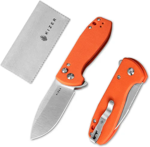 Miniatura 8 de Kizer Amicus Cuchillo de bolsillo pequeño, 2.95 pulgadas 9Cr18MoV hoja de acero, mango negro G10 plegable EDC cuchillo L3002A1