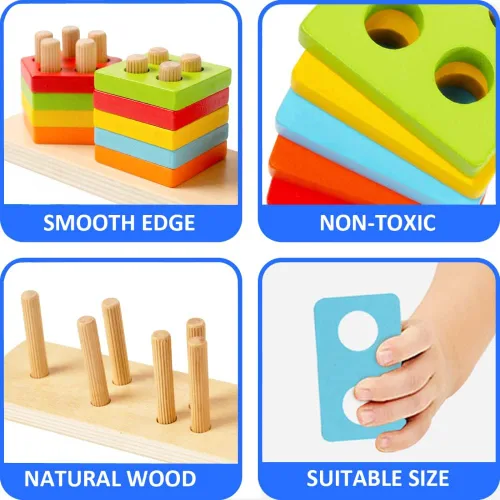 Miniatura 3 de Wood City Juguetes Montessori de madera para niños y niñas de 1, 2 y 3 años, juguetes de clasificación y apilamiento para niños pequeños