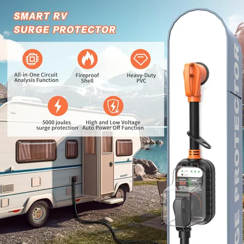 Miniatura 4 de EyGde Protector de sobretensiones para RV de 50 amperios, analizador de circuito RV con cubierta impermeable, protector de voltaje de potencia